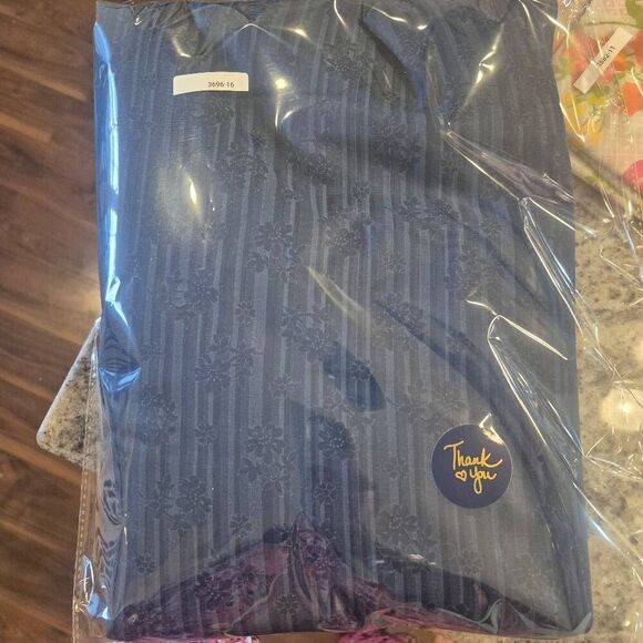 Fabric, Navy on Navy Striped & Floral Cotton 45" wide x 9.5 yds - Picture 2 of 4